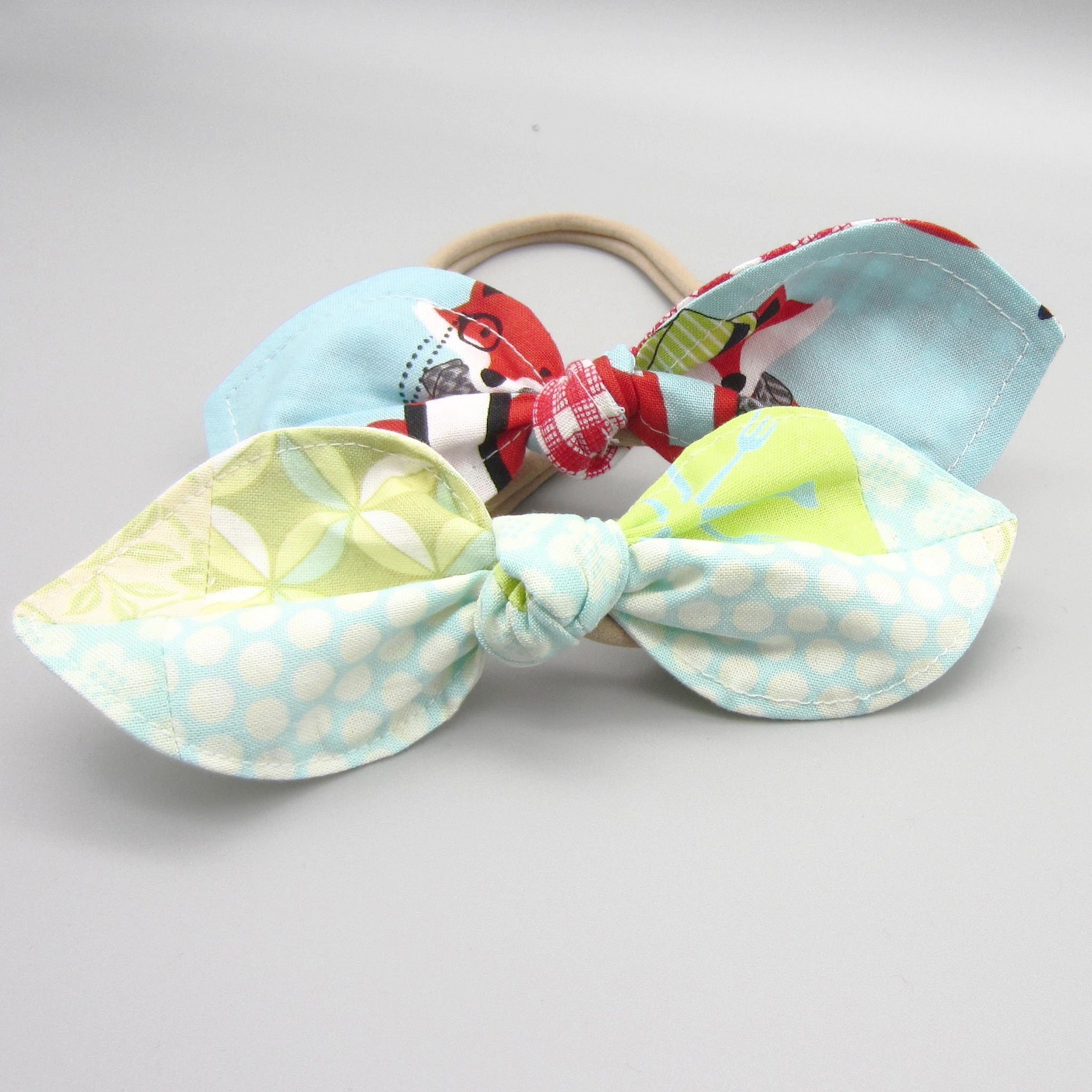 Set of 2 Bunny Ear Nylon Headband Turquoise and Green