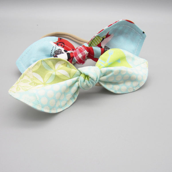 Set of 2 Bunny Ear Nylon Headband Turquoise and Green