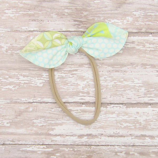 Set of 2 Bunny Ear Nylon Headband Turquoise and Green