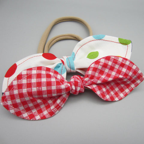 Set of 2 Bunny Ear Nylon Headband Polka Dot & Gingham