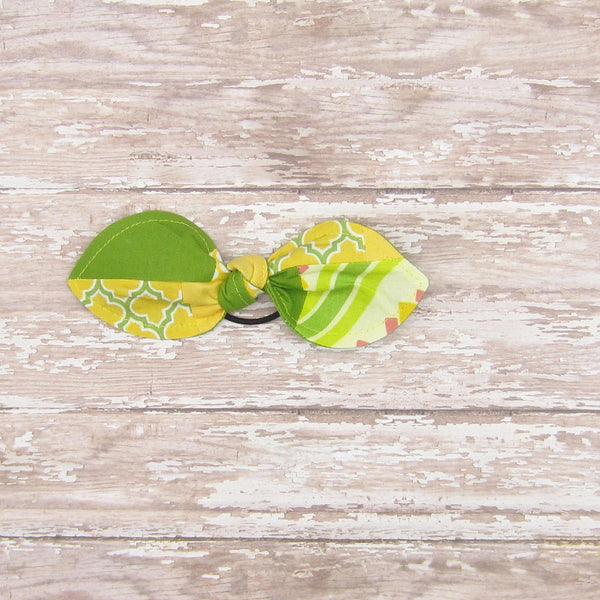 Set of 3 Bunny Ear Ponytail Holders Blue Gingham, Green & Yellow Floral, Blue Floral