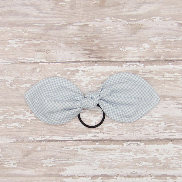 Set of 3 Bunny Ear Ponytail Holders Blue Gingham, Green & Yellow Floral, Blue Floral