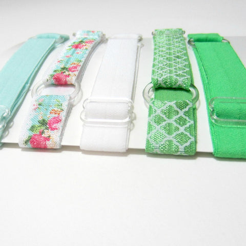 Adjustable Elastic Headband-Set of 5 Green Floral - Hold It!