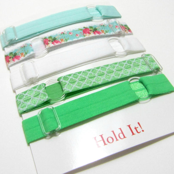 Adjustable Elastic Headband-Set of 5 Green Floral - Hold It!