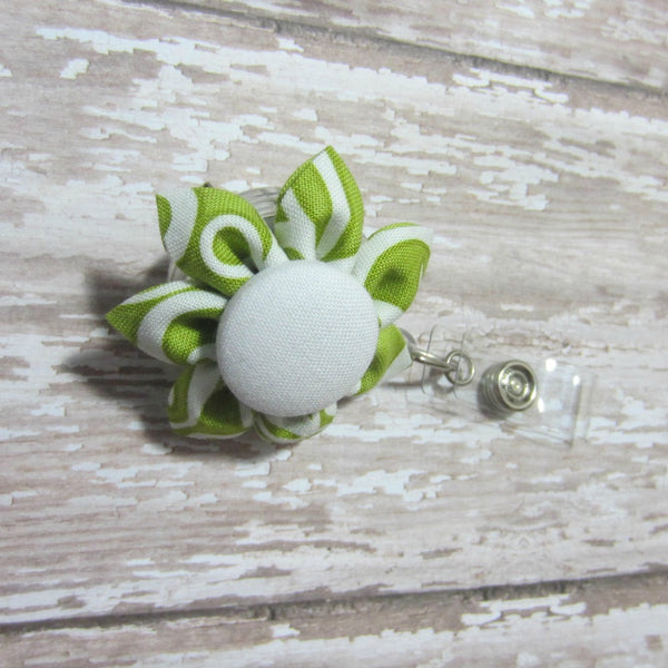Green & White Swirl Flower Retractable Badge Reel, ID Holder, Lanyard - Hold It!