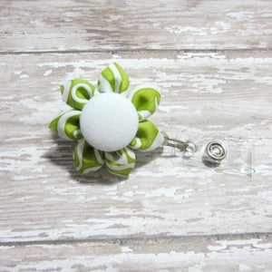 Green & White Swirl Flower Retractable Badge Reel, ID Holder, Lanyard - Hold It!