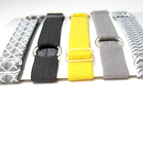 Adjustable Elastic Headband-Set of 5 Grey & Yellow - Hold It!