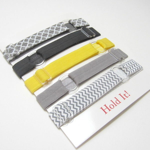 Adjustable Elastic Headband-Set of 5 Grey & Yellow - Hold It!