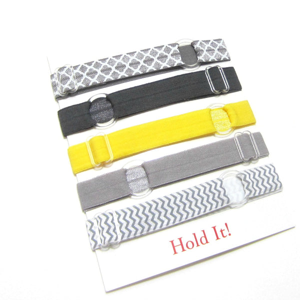 Adjustable Elastic Headband-Set of 5 Grey & Yellow - Hold It!