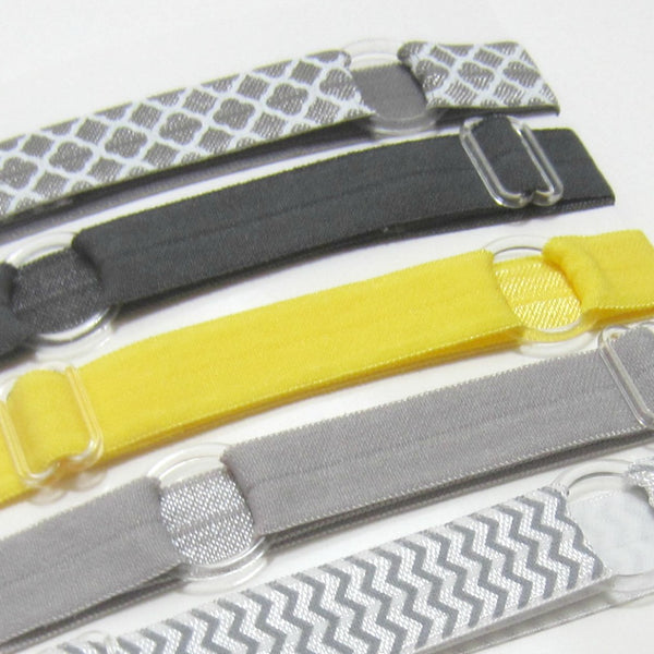 Adjustable Elastic Headband-Set of 5 Grey & Yellow - Hold It!