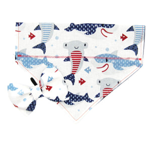 Red White & Blue Sharks Pet Bandana or Bow Tie-4 Sizes Fits Over Collar
