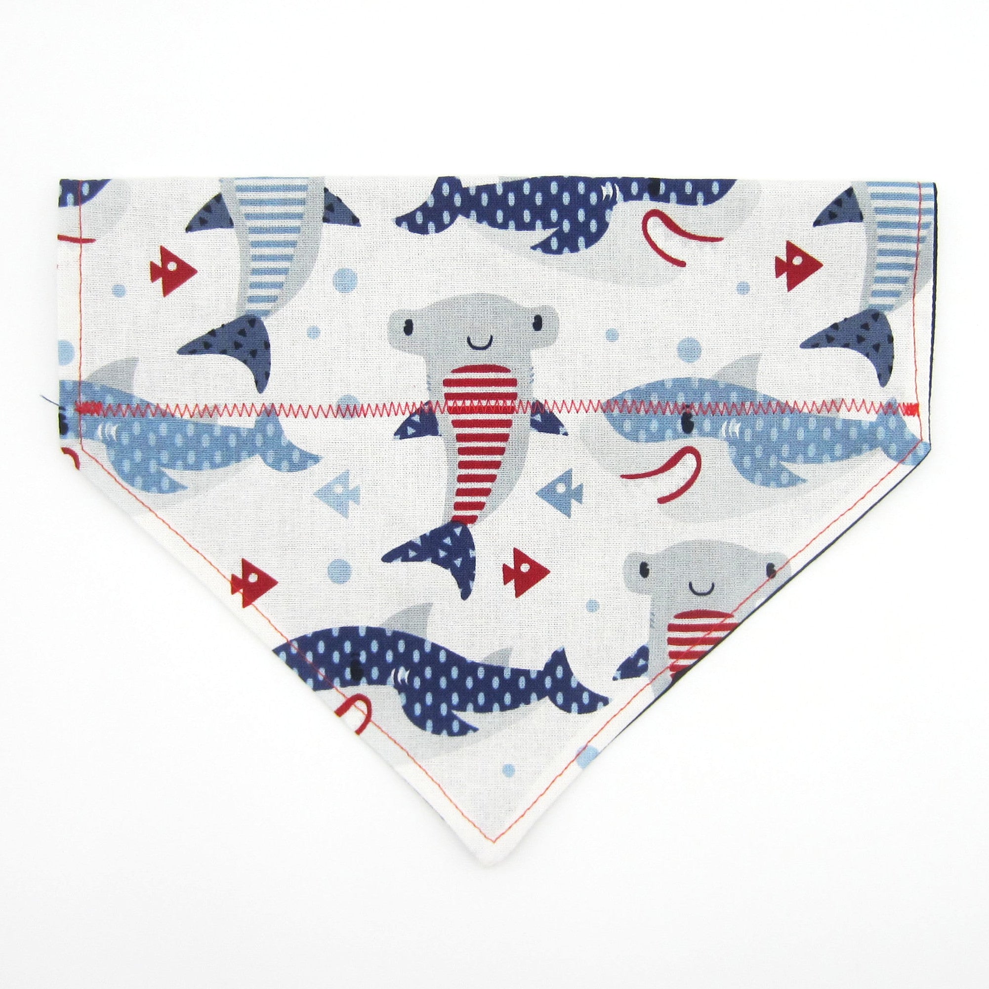 Red White & Blue Sharks Pet Bandana-4 Sizes Fits Over Collar