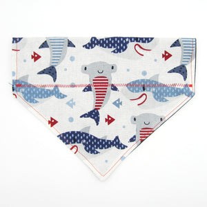 Red White & Blue Sharks Pet Bandana-4 Sizes Fits Over Collar