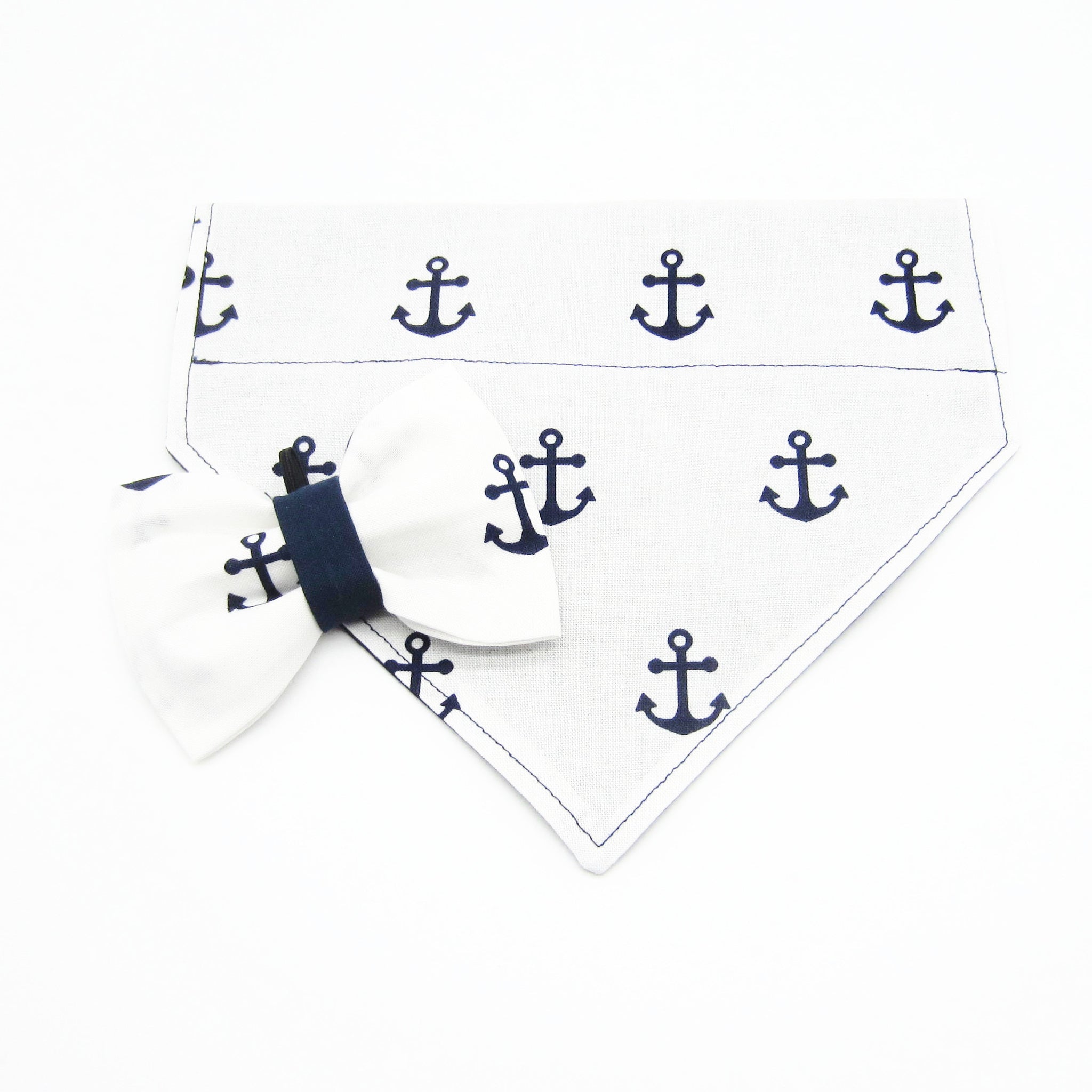 White & Navy Anchor Pet Bandana-4 Sizes Fits Over Collar