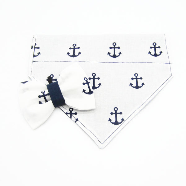 White & Navy Anchor Pet Bandana or Bow Tie-4 Sizes Fits Over Collar