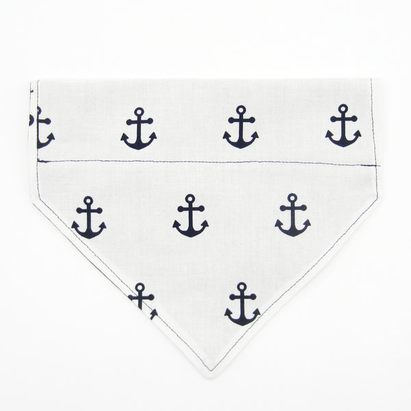 White & Navy Anchor Pet Bandana-4 Sizes Fits Over Collar