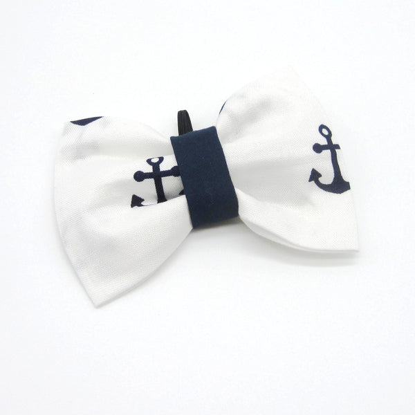 White & Navy Anchor Pet Bandana or Bow Tie-4 Sizes Fits Over Collar