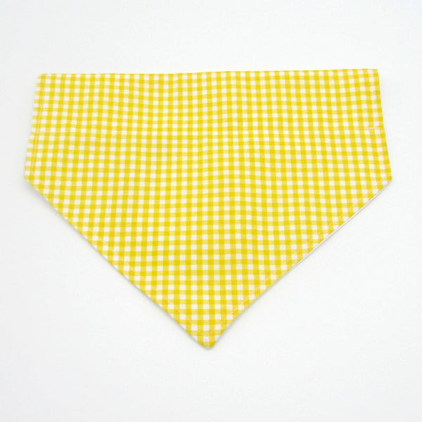 Yellow & White Gingham Pet Bandana or Bow Tie-4 Sizes Fits Over Collar