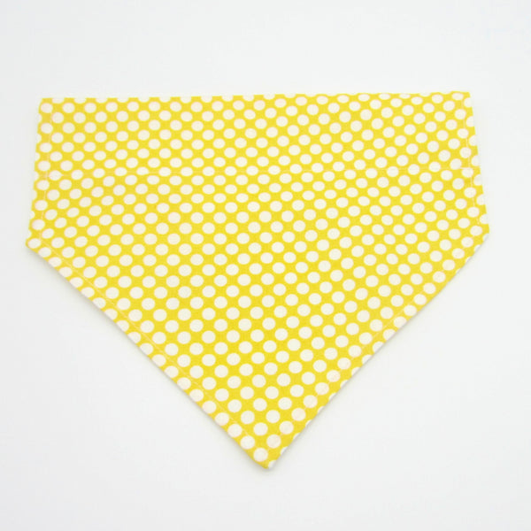 Yellow & White Polka Dot Pet Bandana or Bow Tie-4 Sizes Fits Over Collar