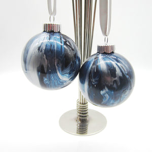 Hand Painted Navy & Silver Christmas Ornament