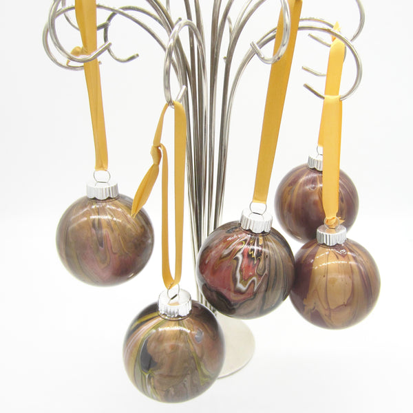 Hand Painted Burgundy & Gold Christmas Ornament-Set of 4