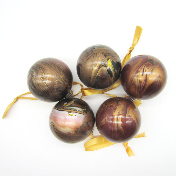 Hand Painted Burgundy & Gold Christmas Ornament-Set of 4