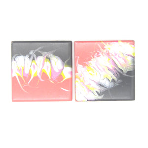 Hand Painted Coaster Set of 2 in Pink, Gray, Silver