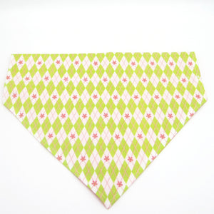 Lime & Pink Argyle Easter Pet Bandana- Fits Over Collar 4 Sizes Available