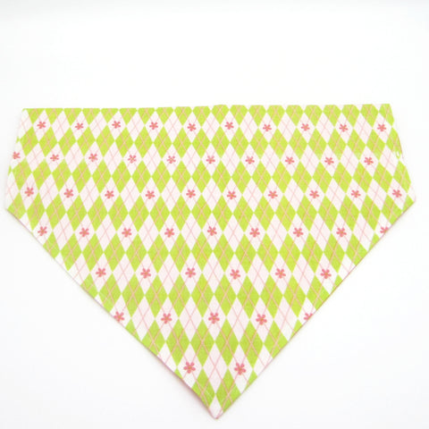 Lime & Pink Argyle Easter Pet Bandana- Fits Over Collar 4 Sizes Available