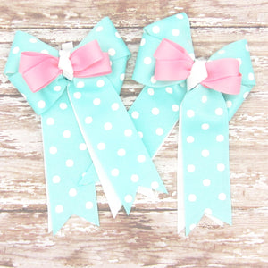 Turquoise & White Polka Dot Equestrian Hair Bows-Available on a French Barrette, or Hair Clip