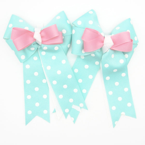 Turquoise & White Polka Dot Equestrian Hair Bows-Available on a French Barrette, or Hair Clip
