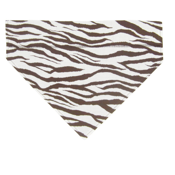 Brown Zebra Print Pet Bandana- Fits Over Collar 4 Sizes Available