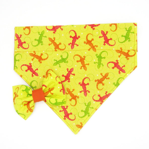 Yellow Lizards Pet Bandana or Bow Tie-4 Sizes Fits Over Collar