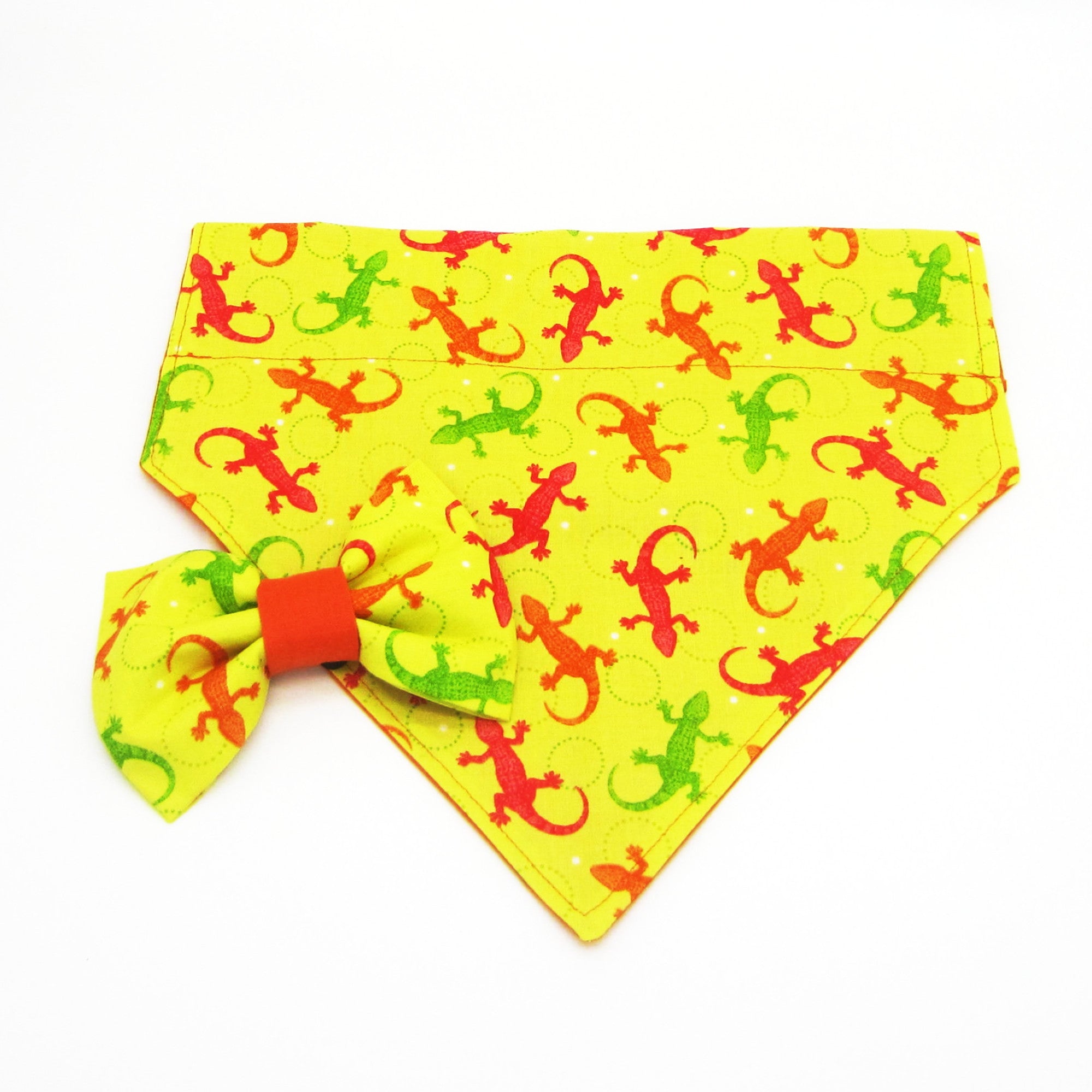 Yellow Lizards Pet Bandana or Bow Tie-4 Sizes Fits Over Collar