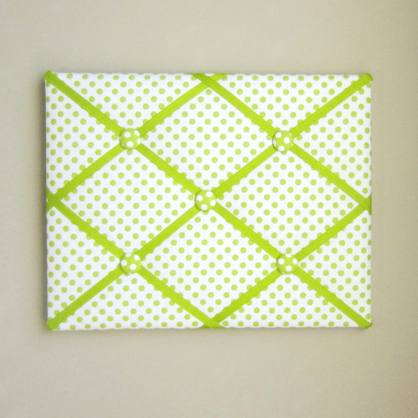 11"x14" Memory Board or Bow Holder-White & Lime Green Polka Dot