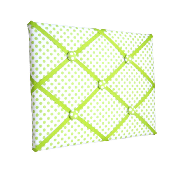 11"x14" Memory Board or Bow Holder-White & Lime Green Polka Dot