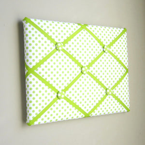 11"x14" Memory Board or Bow Holder-White & Lime Green Polka Dot