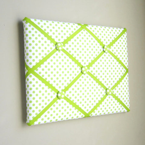 11"x14" Memory Board or Bow Holder-White & Lime Green Polka Dot