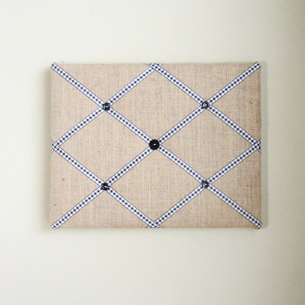 11"x14"  Memory Board or Bow Holder-Burlap & Black Gingham