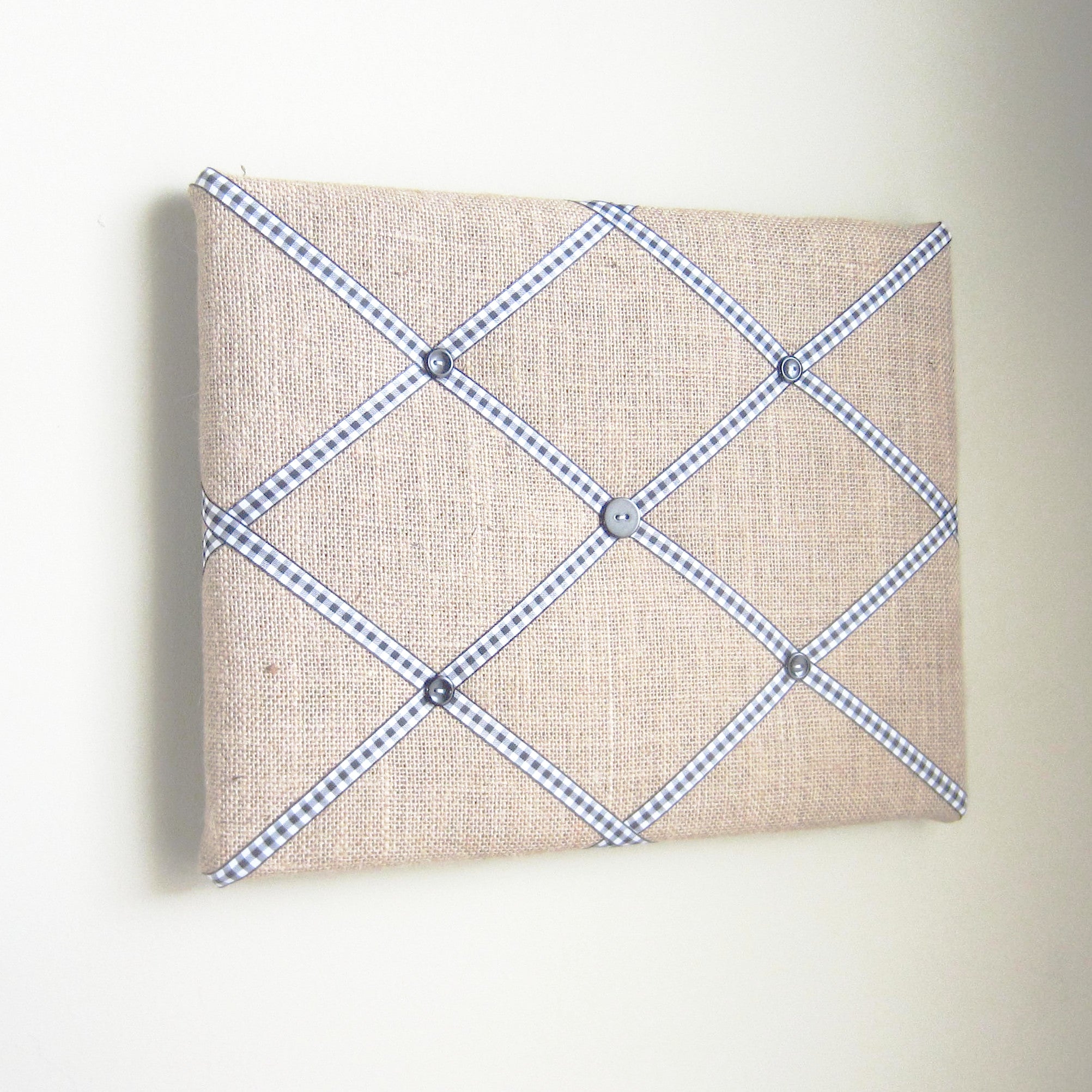 11"x14"  Memory Board or Bow Holder-Burlap & Black Gingham