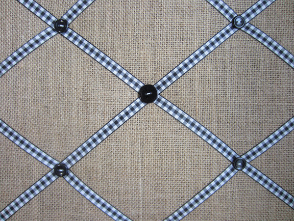 11"x14"  Memory Board or Bow Holder-Burlap & Black Gingham
