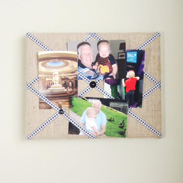 11"x14"  Memory Board or Bow Holder-Burlap & Black Gingham