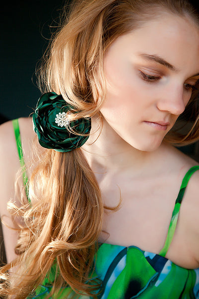 Satin Fabric Flower Ponytail Holder-Available in 35 Colors! - Hold It!
