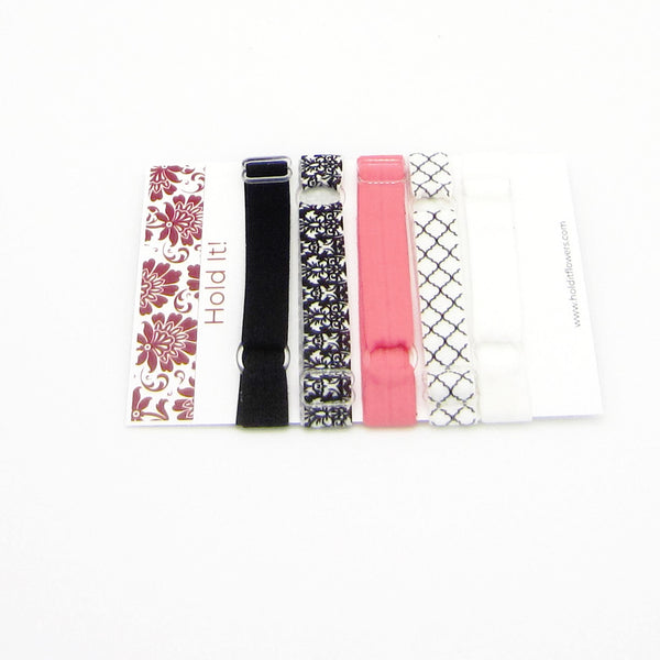 Adjustable Elastic Headband-Set of 5 Black & Coral