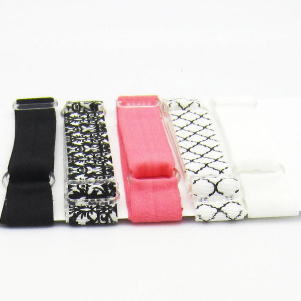 Adjustable Elastic Headband-Set of 5 Black & Coral