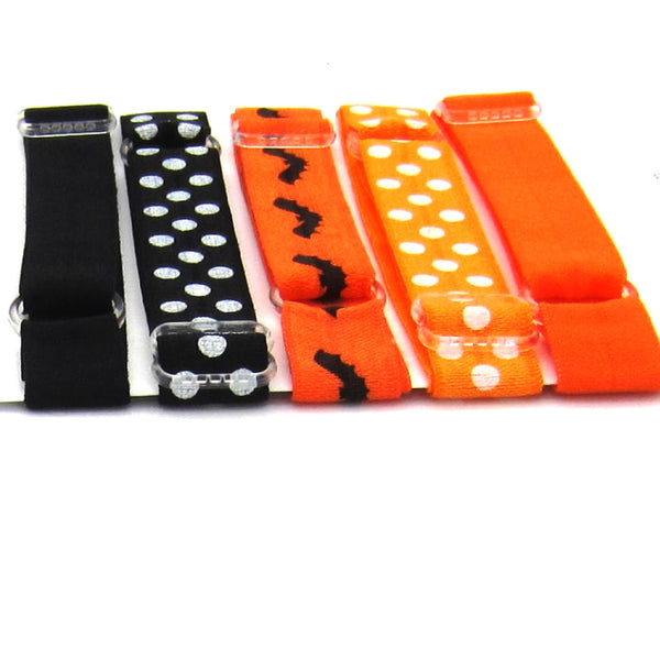 Adjustable Elastic Headband-Set of 5 Black & Orange Bats