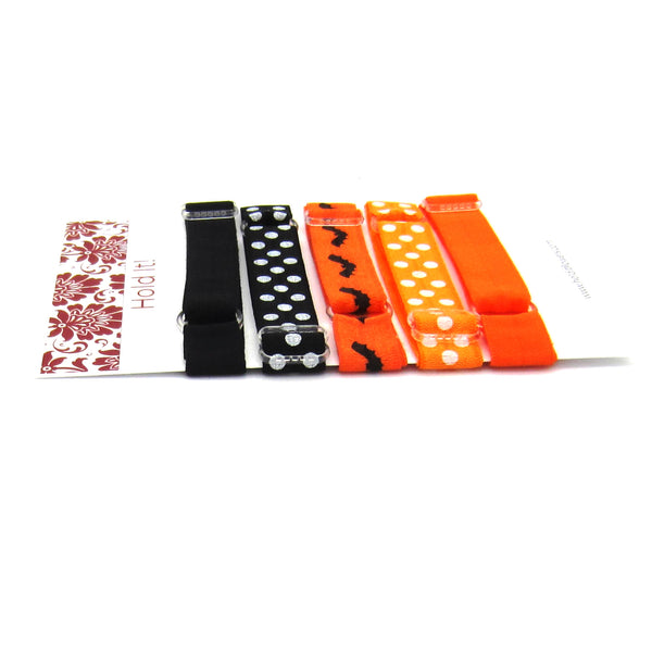 Adjustable Elastic Headband-Set of 5 Black & Orange Bats