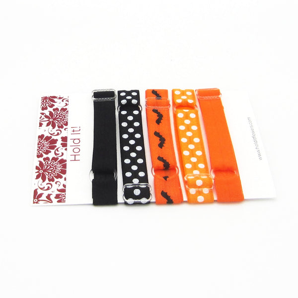 Adjustable Elastic Headband-Set of 5 Black & Orange Bats