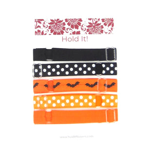 Adjustable Elastic Headband-Set of 5 Black & Orange Bats