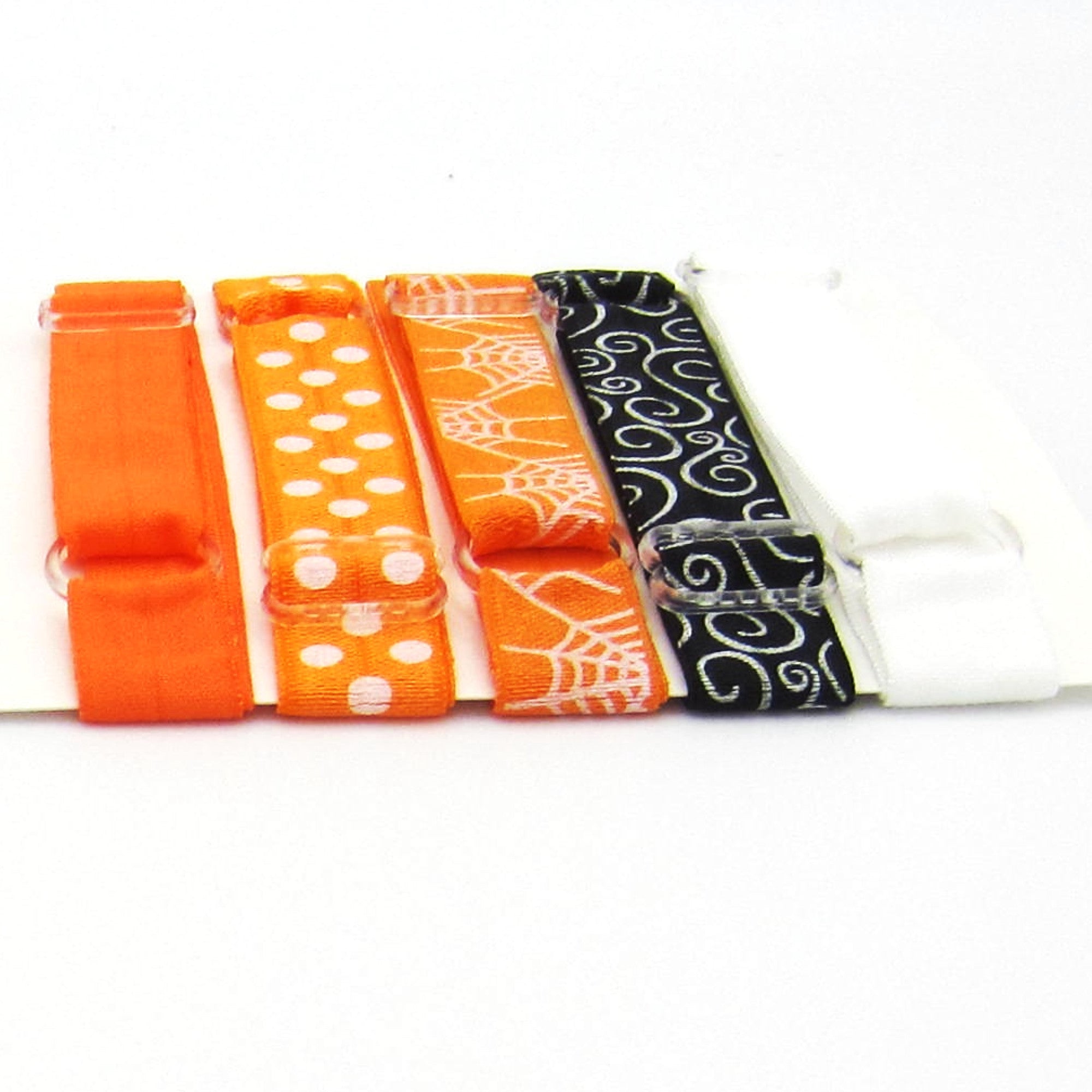 Adjustable Elastic Headband-Set of 5 Orange & Black Spiderwebs